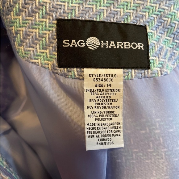 Vintage by Sag Harbor Blue Tweed Full Front Zip Up Blazer Size: 14 - Picture 7 of 9